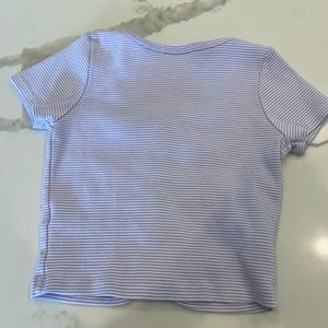 Brandy Melville short sleeve blue and white striped top button down one size
